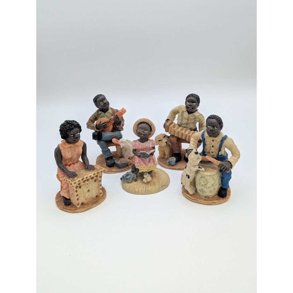 Vintage African American Figurines Lot of 5 Folk Art Musicians Band Children